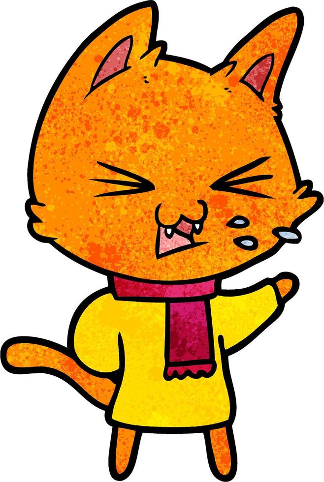 Retro grunge texture cartoon cat spitting vector