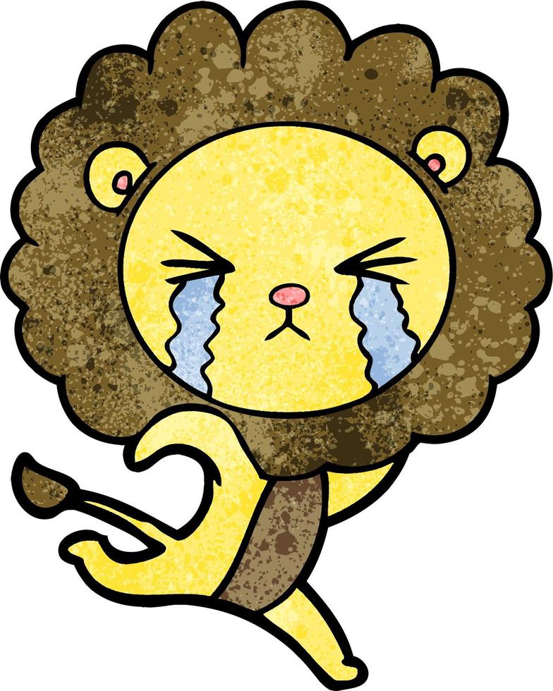 Retro grunge texture cartoon lion crying vector