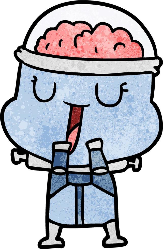 Retro grunge texture cartoon happy robot vector