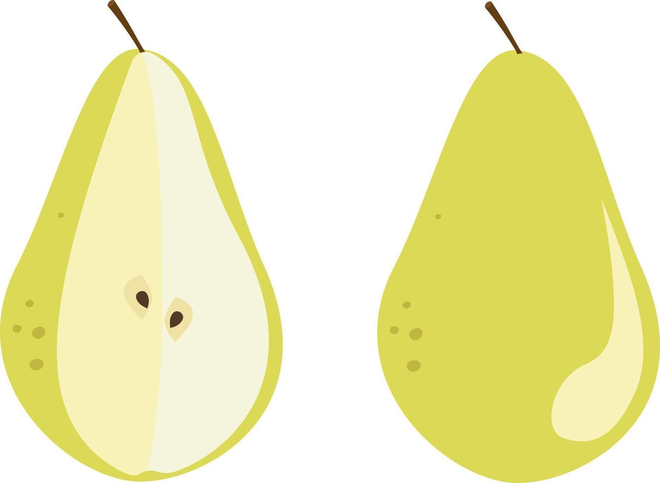 Pear whole and cut vector illustration, pear fruit yellow color minimalistic style
