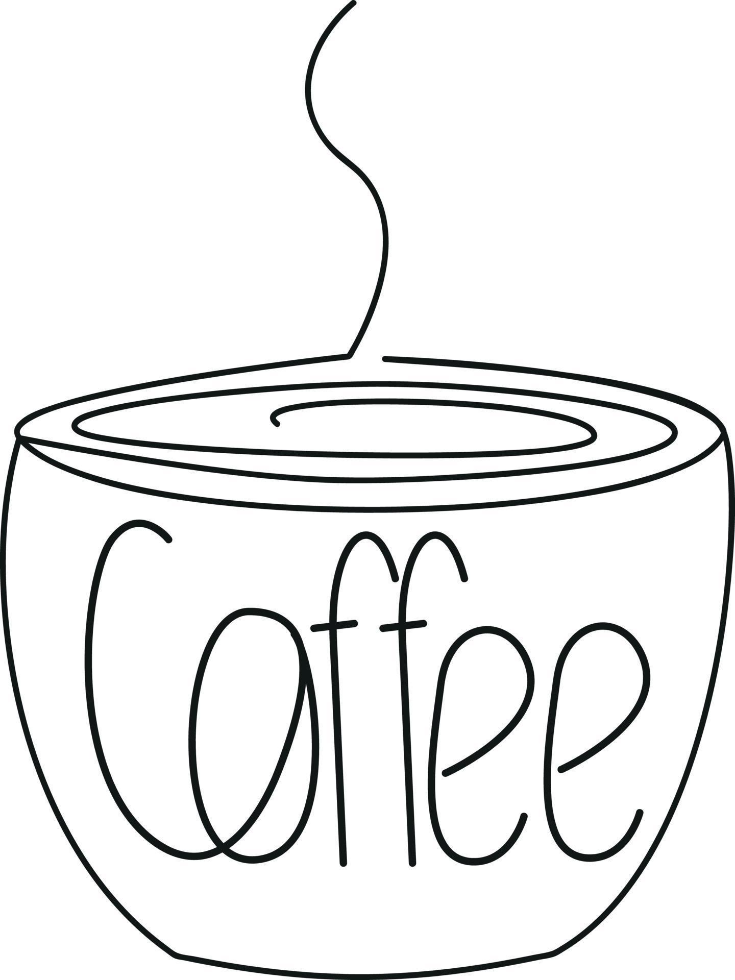 Espresso cup line art, one line drawing of coffee cup with lettering