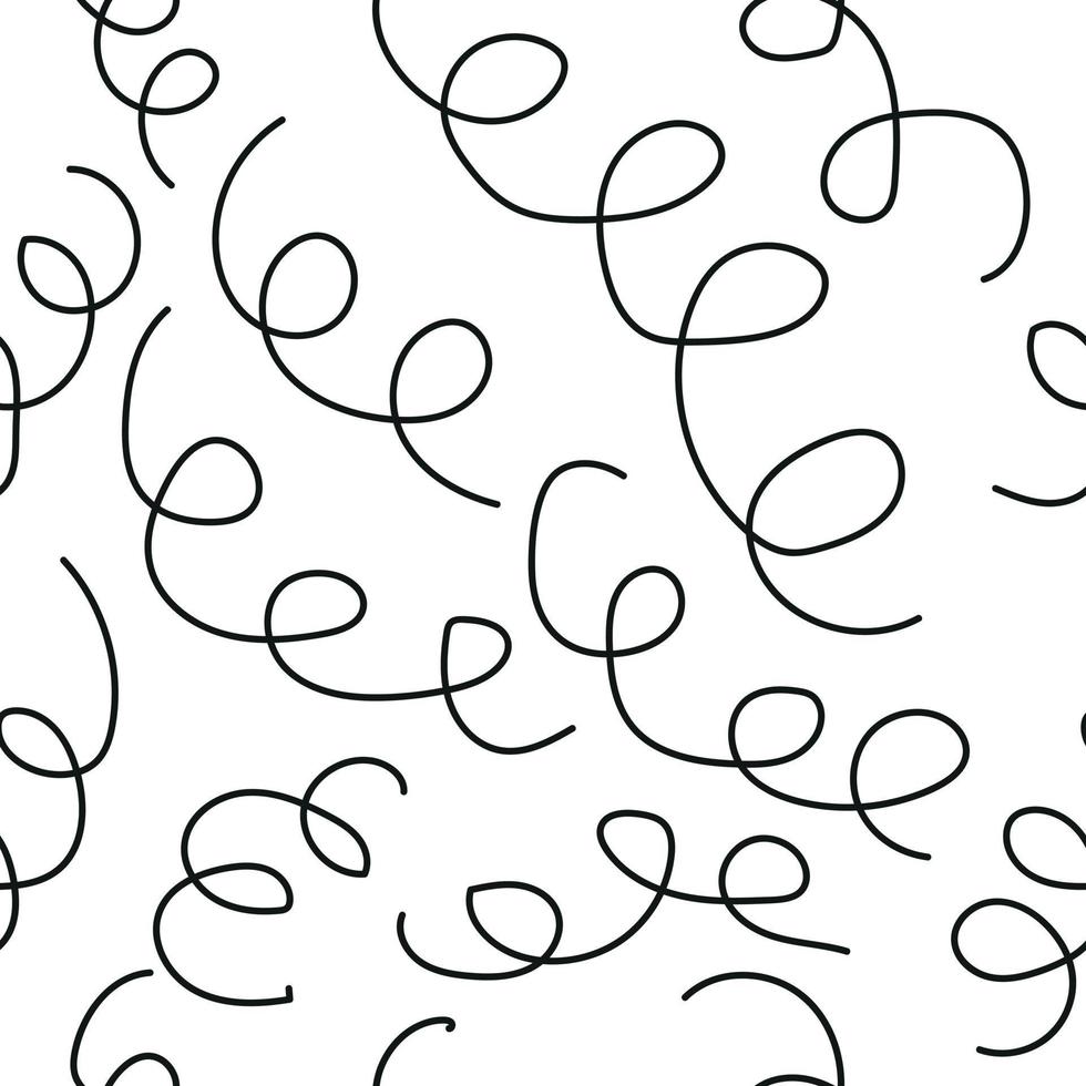 Spiral doodles seamless background, black and white hand drawn pattern, minimalistic vector