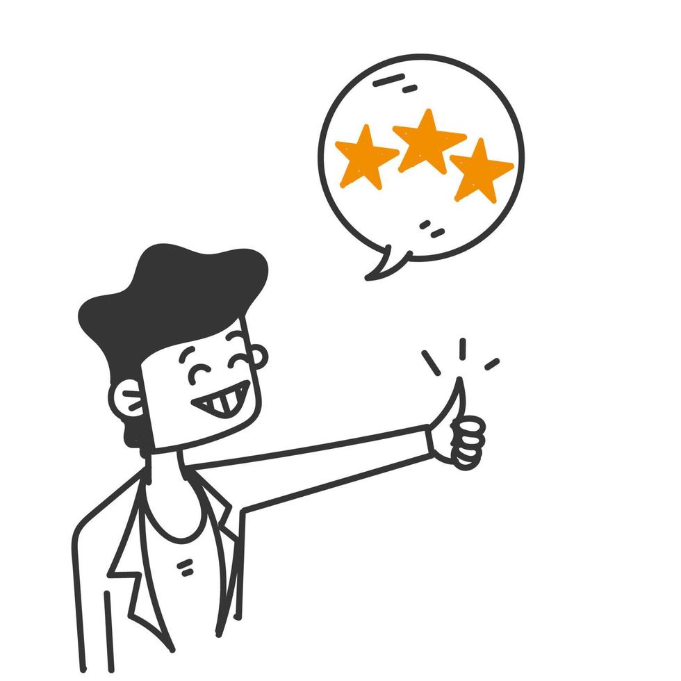 hand drawn doodle stars chat bubble with thumb up illustration vector