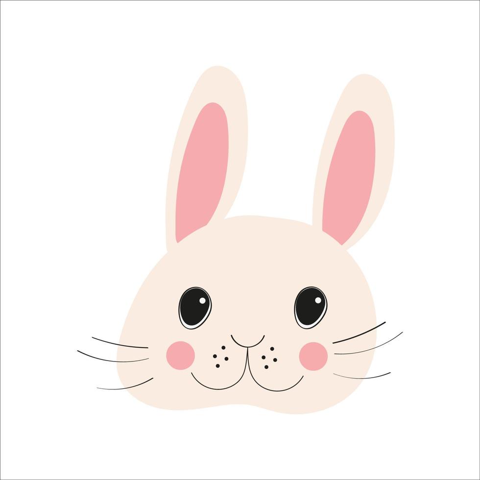 Hare head with pink ears on white background. Vector isolated image for web design or clipart