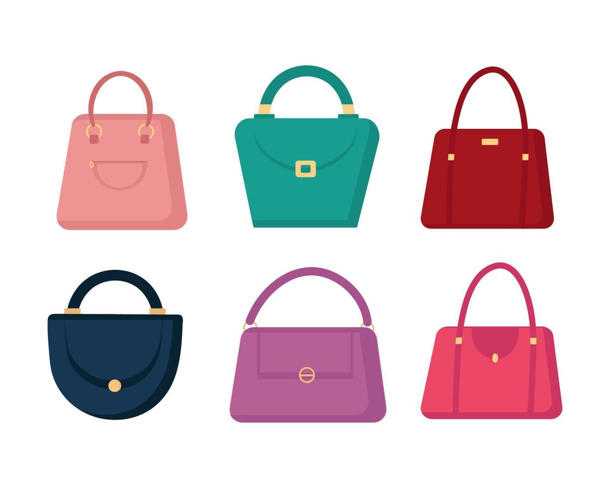 conjunto de bolsas de diferentes colores sobre fondo blanco. objetos vectoriales aislados para el diseño del sitio o imágenes prediseñadas vector