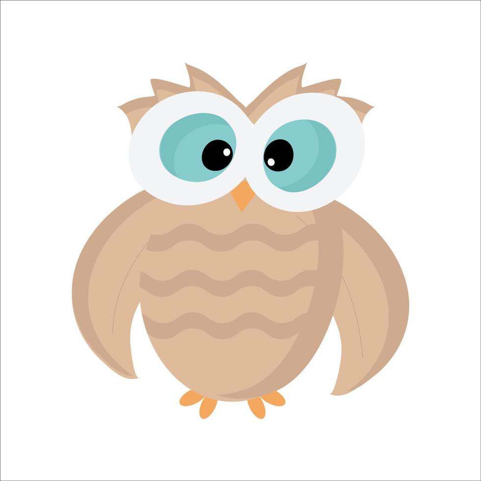 Owl with big eyes on white background. Vector isolated use in website design or as print