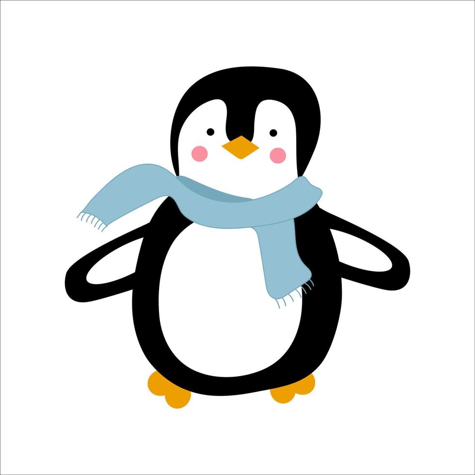 pingüino en bufanda azul sobre fondo blanco. imagen vectorial aislada para su uso en diseño web o imágenes prediseñadas vector