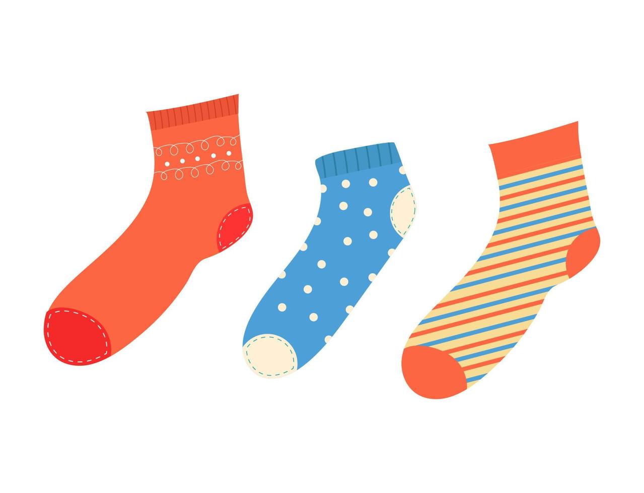 Set of socks of different colors on white background. Vector isolated image for use on website or clipart