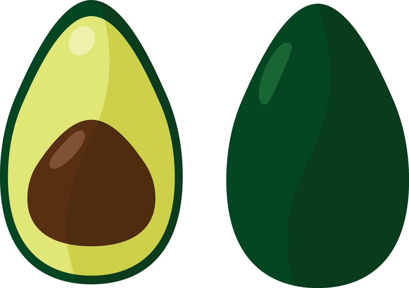 ilustración plana vectorial de aguacate, fruta de aguacate madura entera y mitad con hoyo, color verde rico aislado en fondo blanco vector