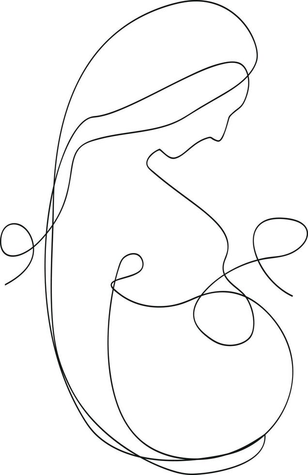 Pregnant woman line drawing, Happy expectant mother silhouette drawing vector line art