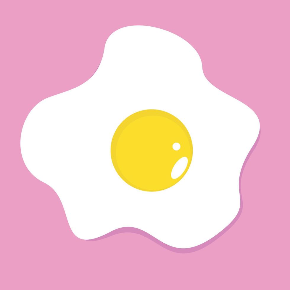Fried egg in flat style on pink background, cartoon egg breakfast icon vector