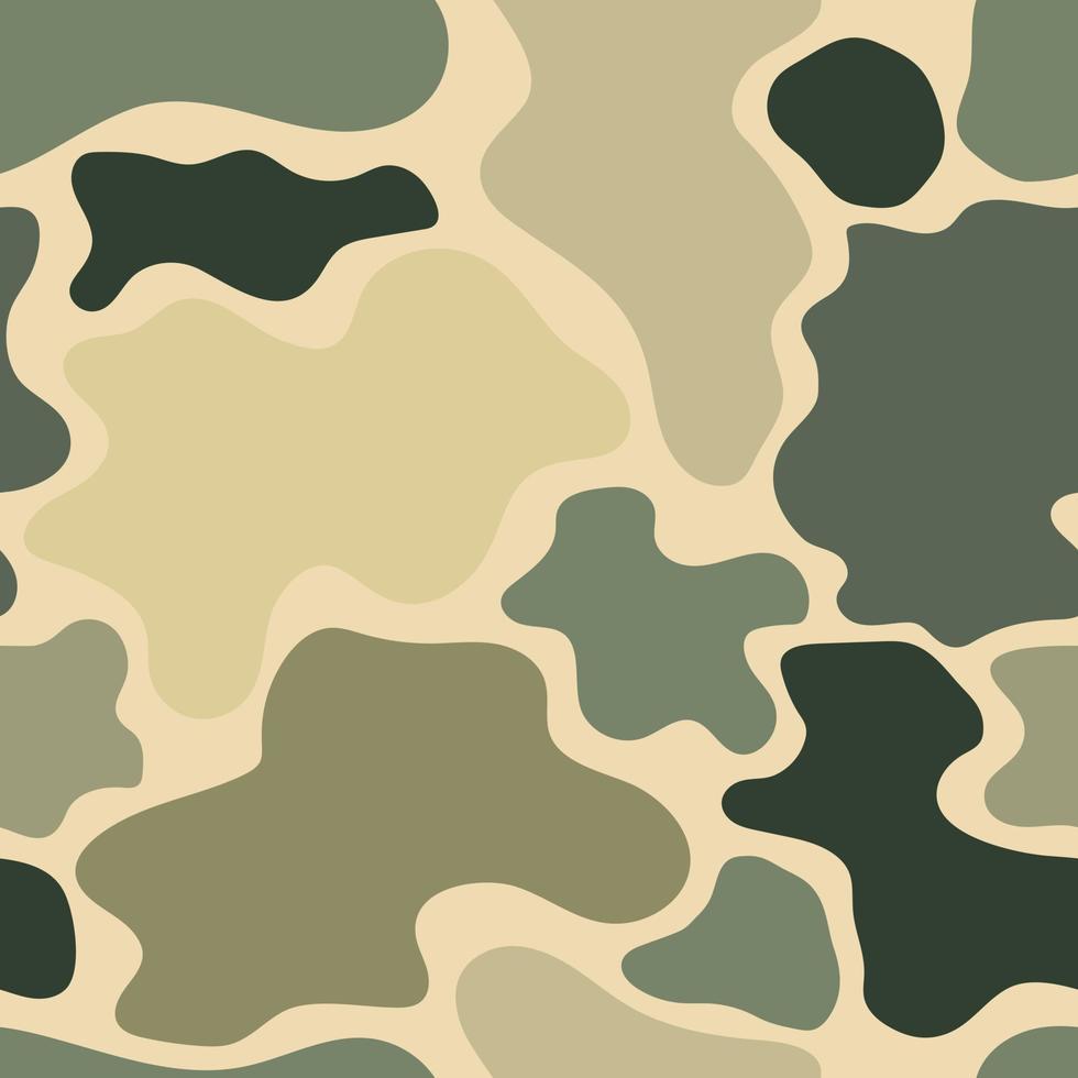 patrón de camuflaje sin costuras, manchas de color caqui que repiten el fondo, fondo verde de tema militar vector