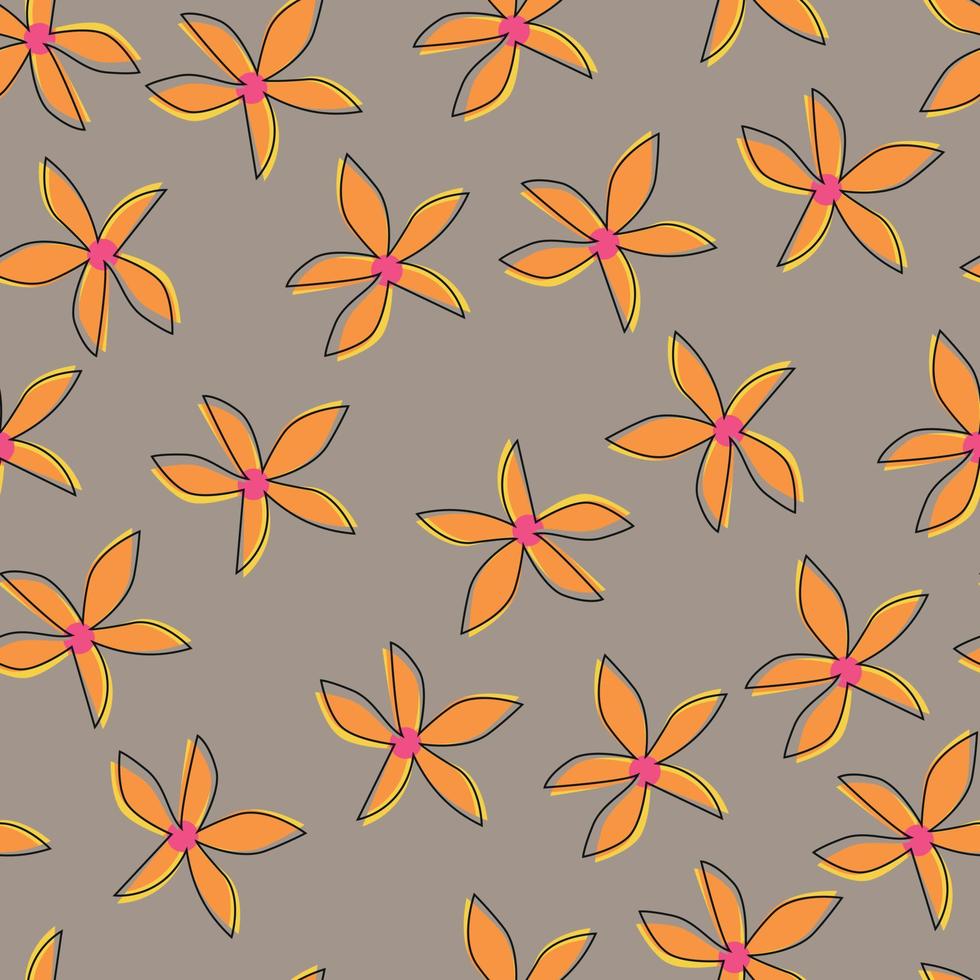 flores de patrones sin fisuras, vector de flores naranjas sobre un fondo neutro