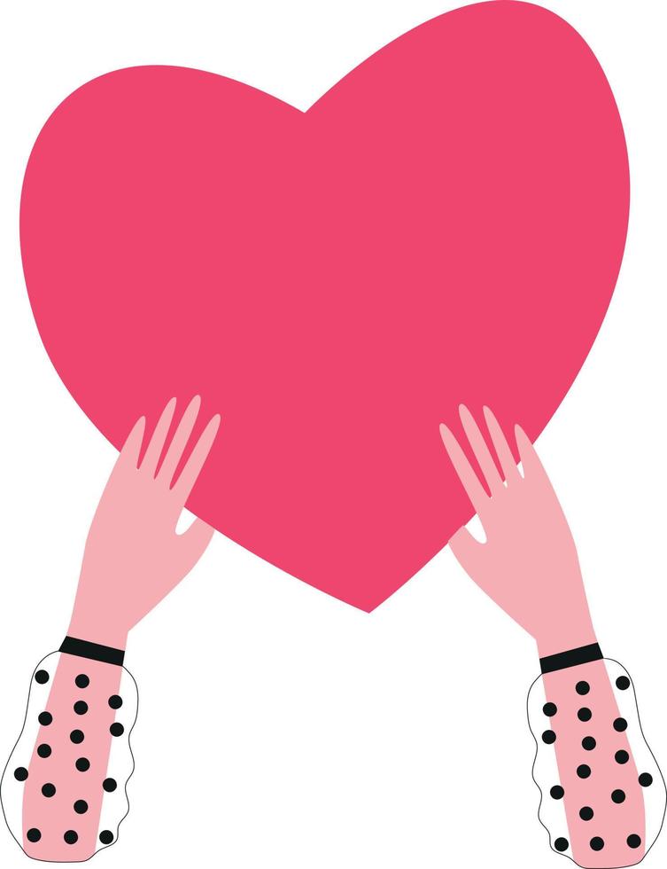 Hands holding heart flat design minimalism, pink heart and two cartoon palms vector