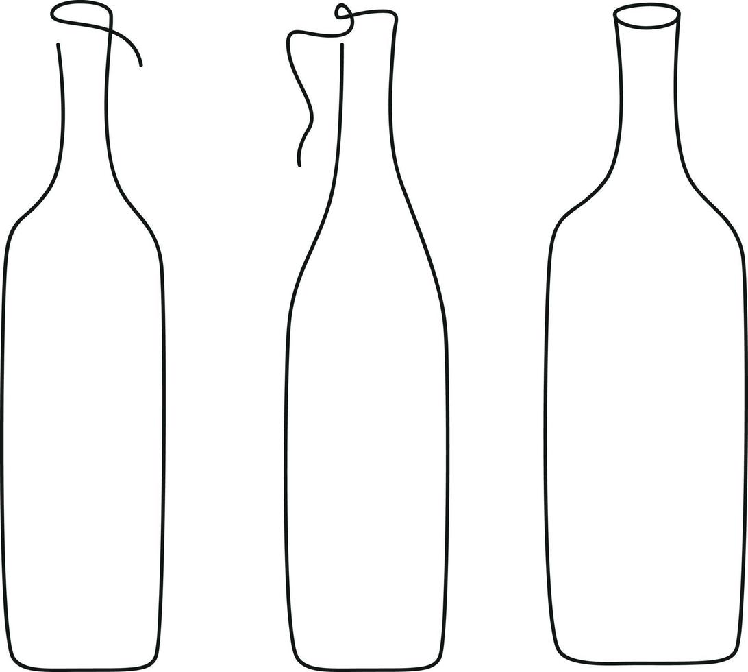 dibujo a mano de silueta de botellas, botella de arte lineal de vino o agua, dibujo simple de una línea vector