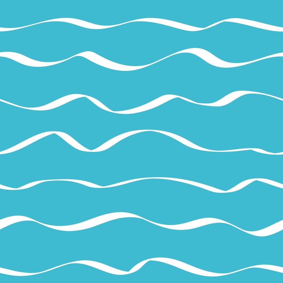 Abstract hand drawn doodle sea waves, vector seamless pattern, blue background and white waves