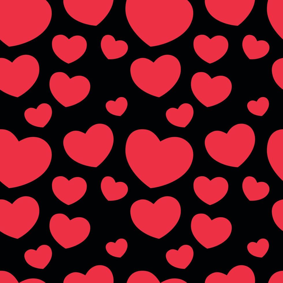 Seamless pattern of red hearts on a black background, minimalist print for fabric or wrapping vector