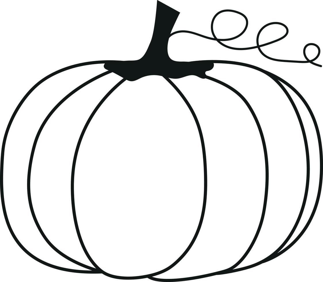 Pumpkin vector silhouette hand drawn black and white contour of Halloween pumpkin