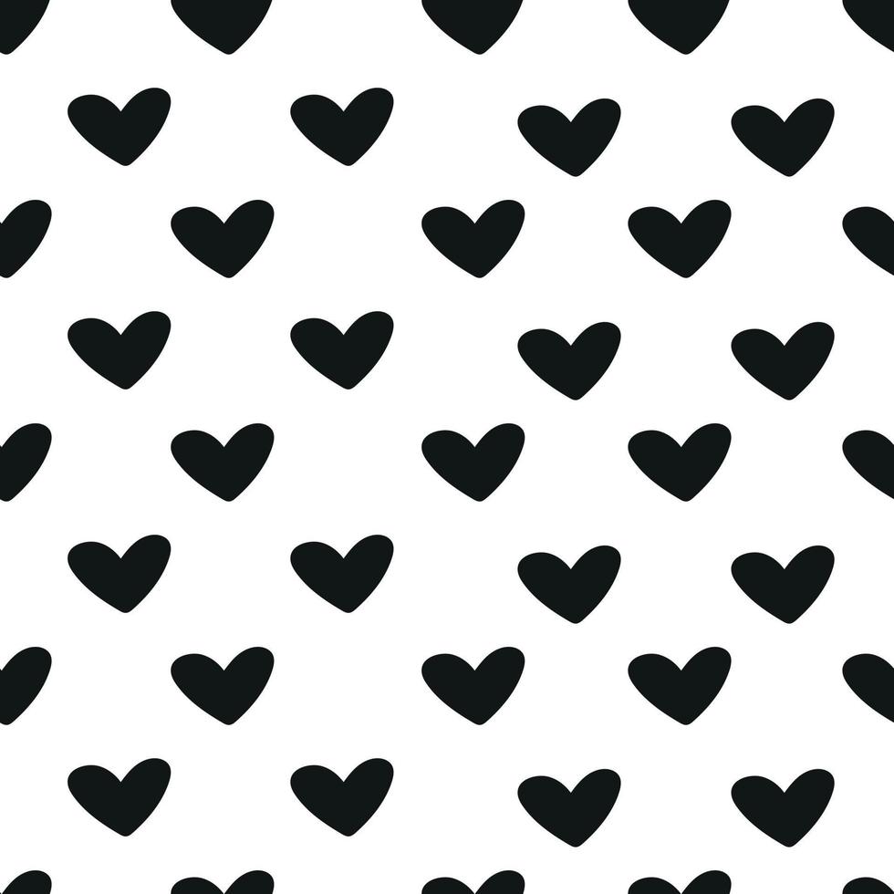 Black hearts on white background doodle seamless pattern, minimalist background for fabric or wrapping vector