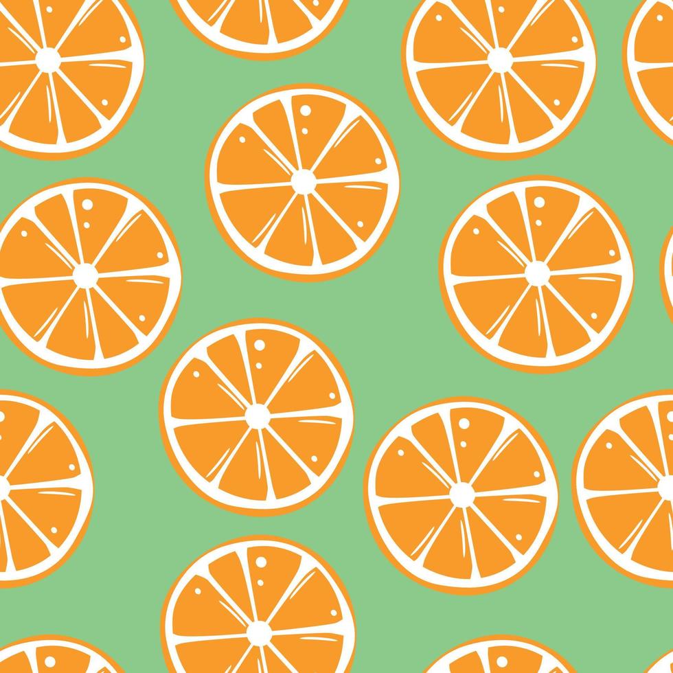 Orange slices seamless pattern, minimalistic orange fruit on neutral green background vector