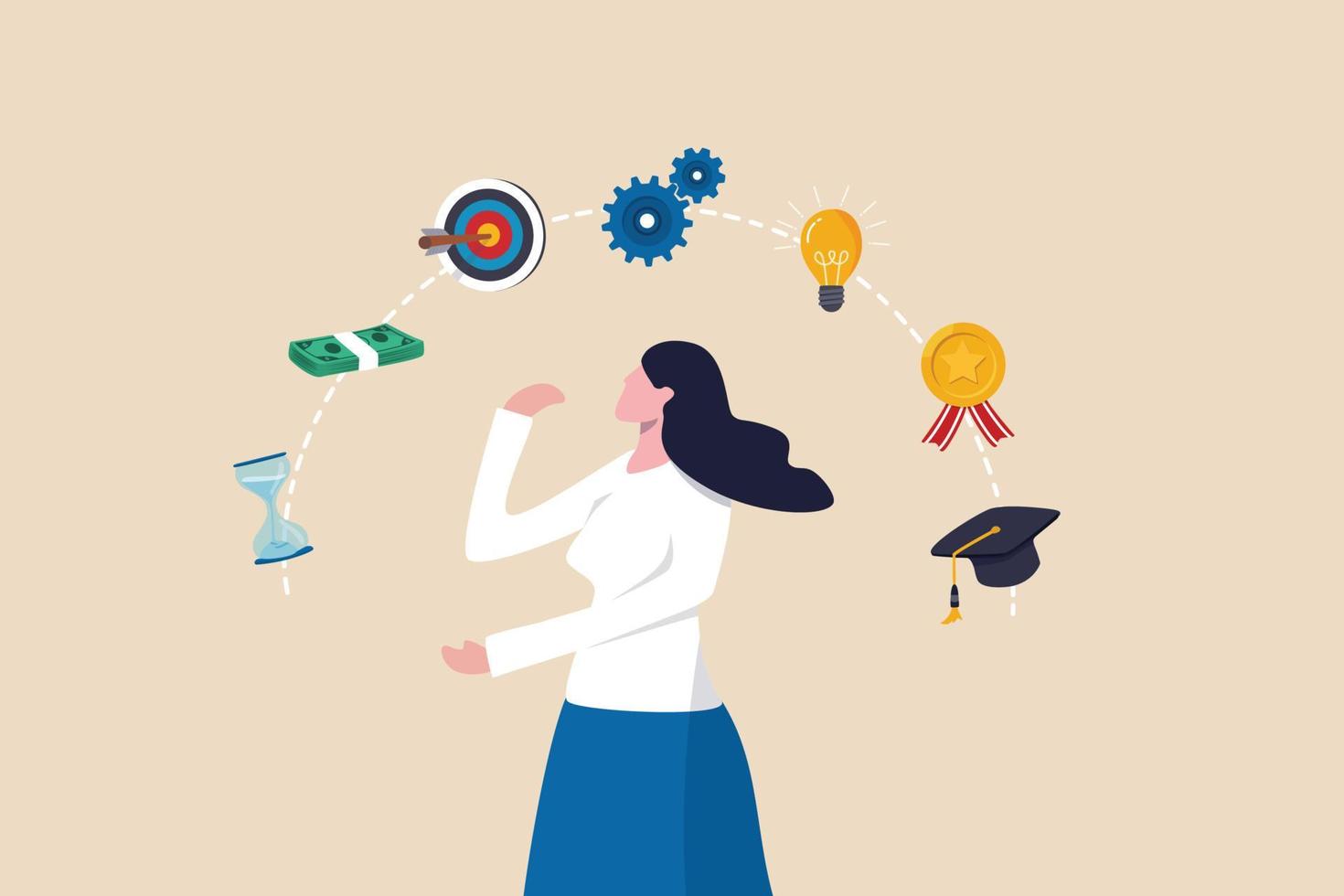 Career planning for employee, personal development or motivation to achieve target or work success, improvement or career growth concept, businesswoman thinking of career planning or growing in work. vector