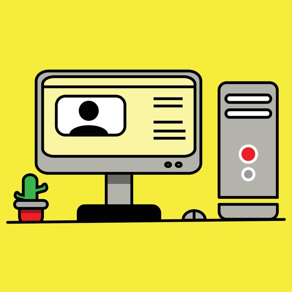 Modern concept, illustration of monitor and CPU computer. icon. Line art. outline. Flat art vector