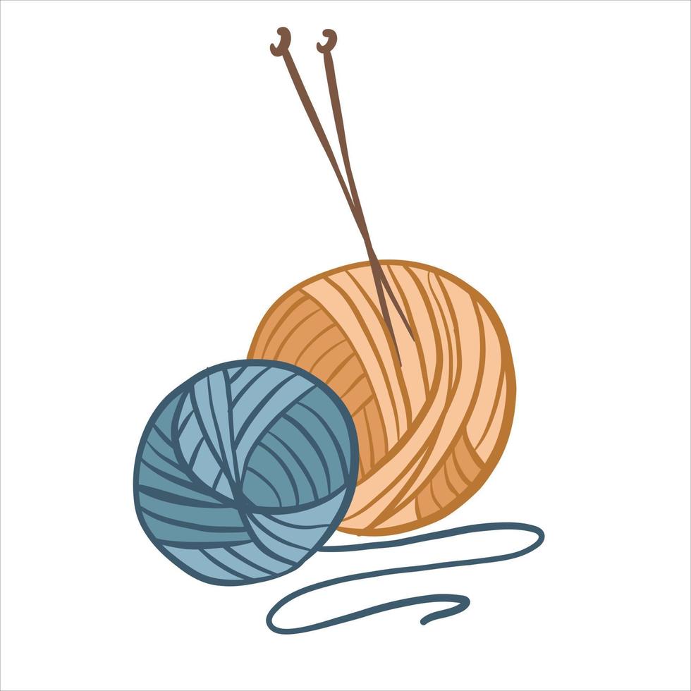 Vector illustration colored in doodle style. Yarn for knitting.