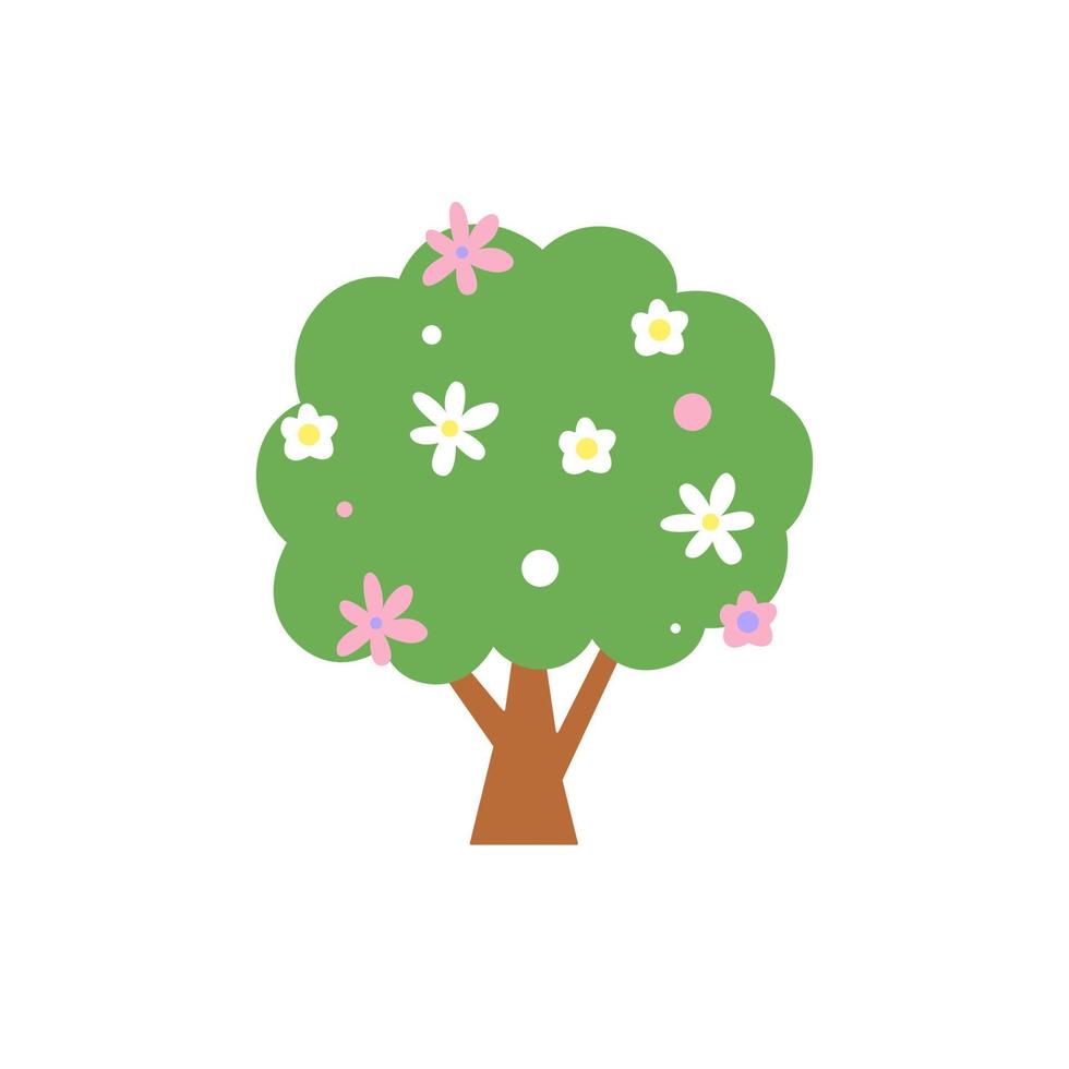 Vector illustration for children in pastel colors. Summer or spring blossom tree simple element for logo, greeting, poster