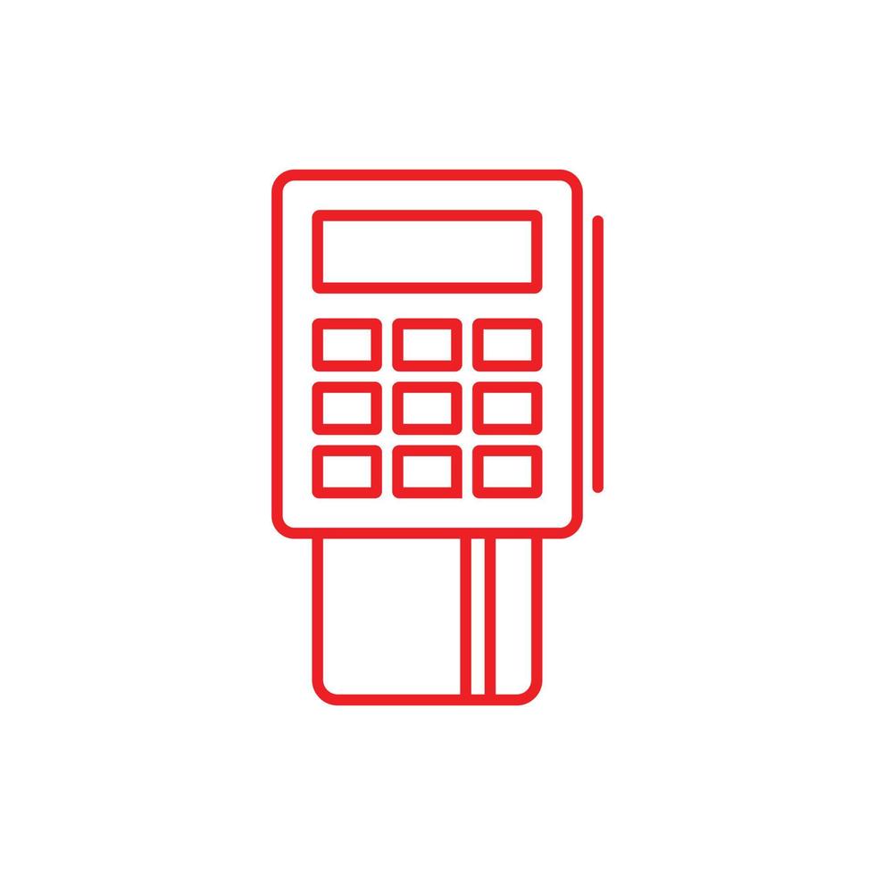 eps10 red vector pos terminal payment line icon isolated on white background. credit card and check outline symbol in a simple flat trendy modern style for your website design, logo, and mobile app