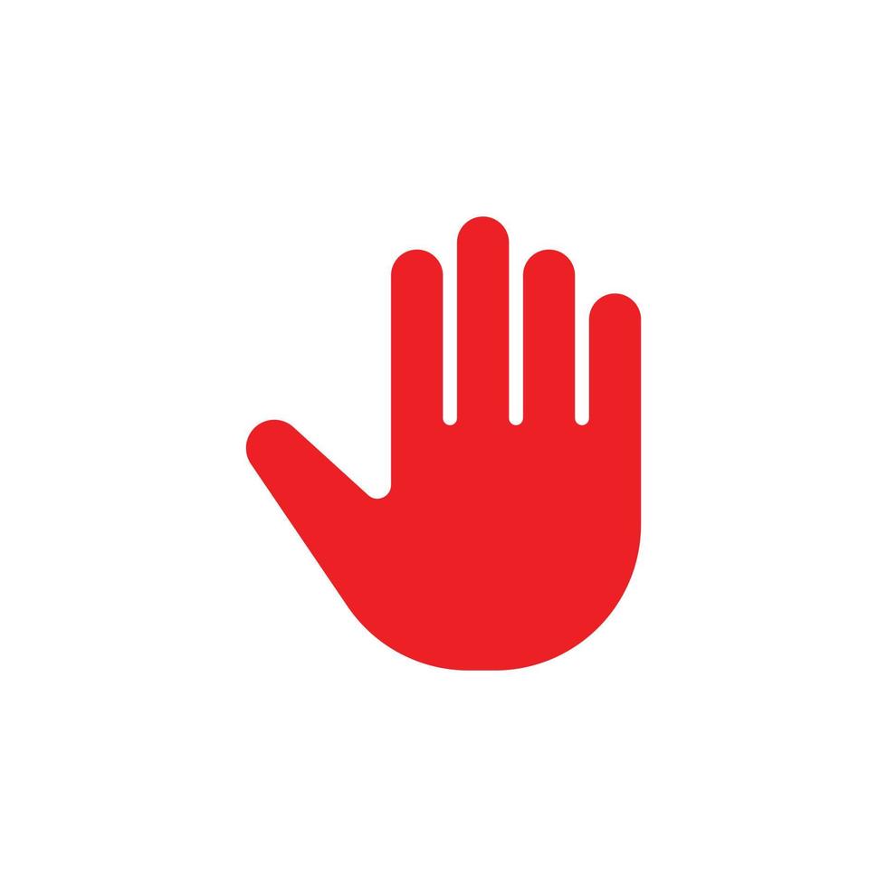 eps10 icono de arte sólido abstracto de mano de palma de vector rojo aislado sobre fondo blanco. parada o ningún símbolo relleno a mano en un estilo moderno y plano simple para el diseño de su sitio web, logotipo y aplicación móvil