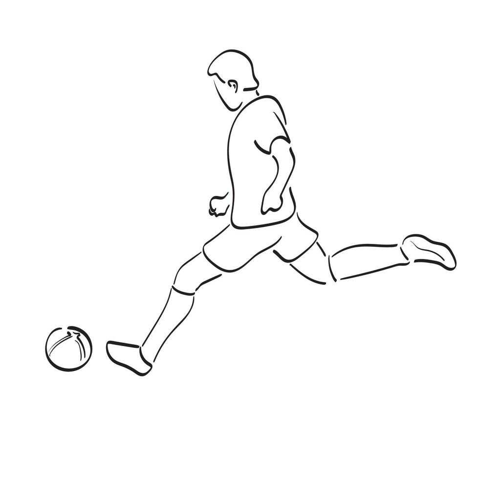 línea arte jugador de fútbol pateando pelota ilustración vector dibujado a mano aislado sobre fondo blanco