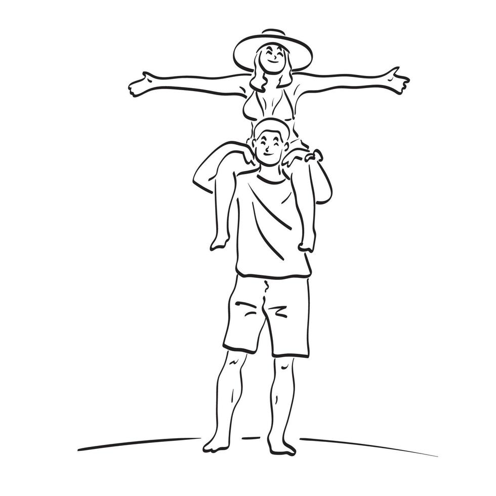 mujer montando meck en su novio ilustración vector dibujado a mano aislado en el arte de línea de fondo blanco.