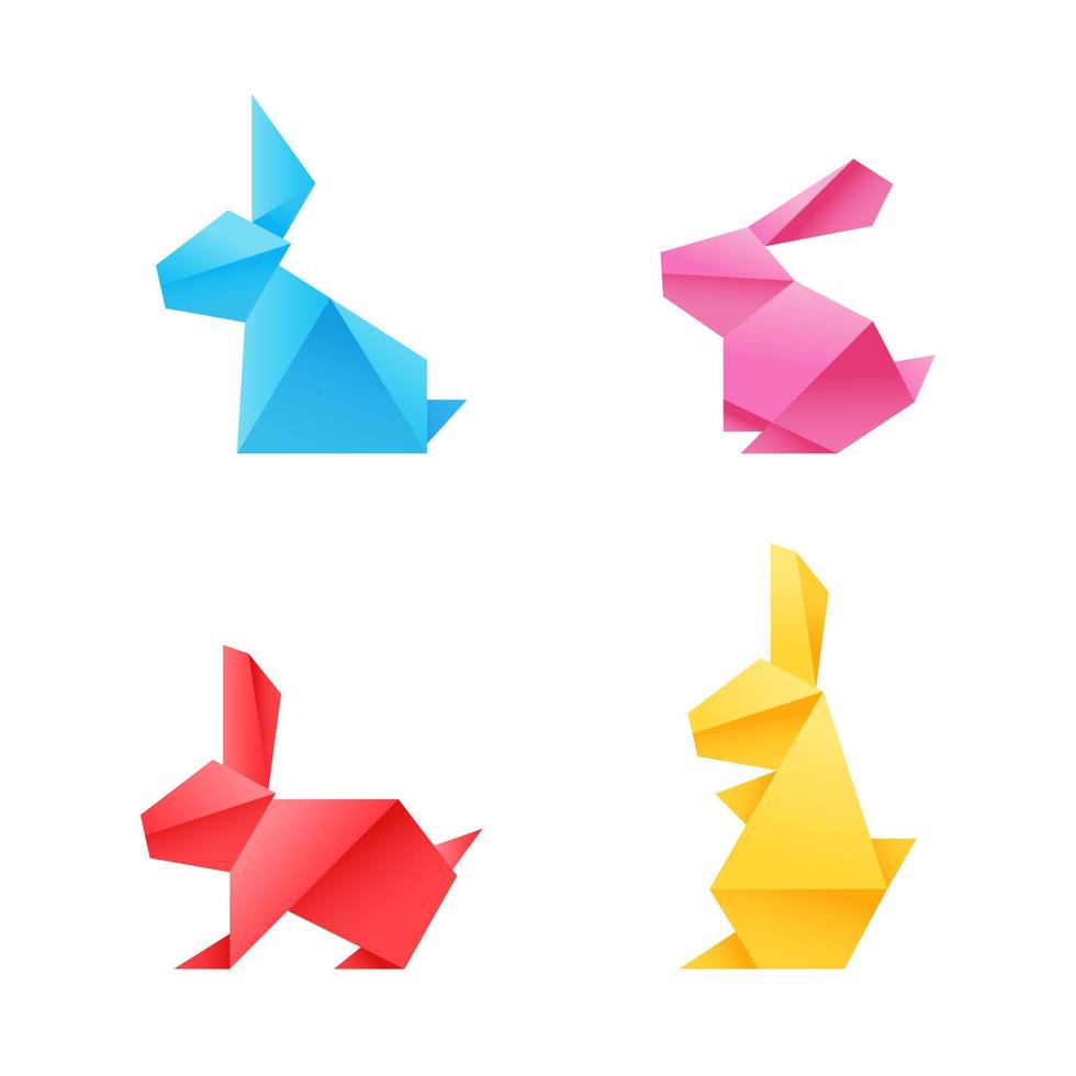 rabbit paper origami geometric color design vector illustration isolated on white