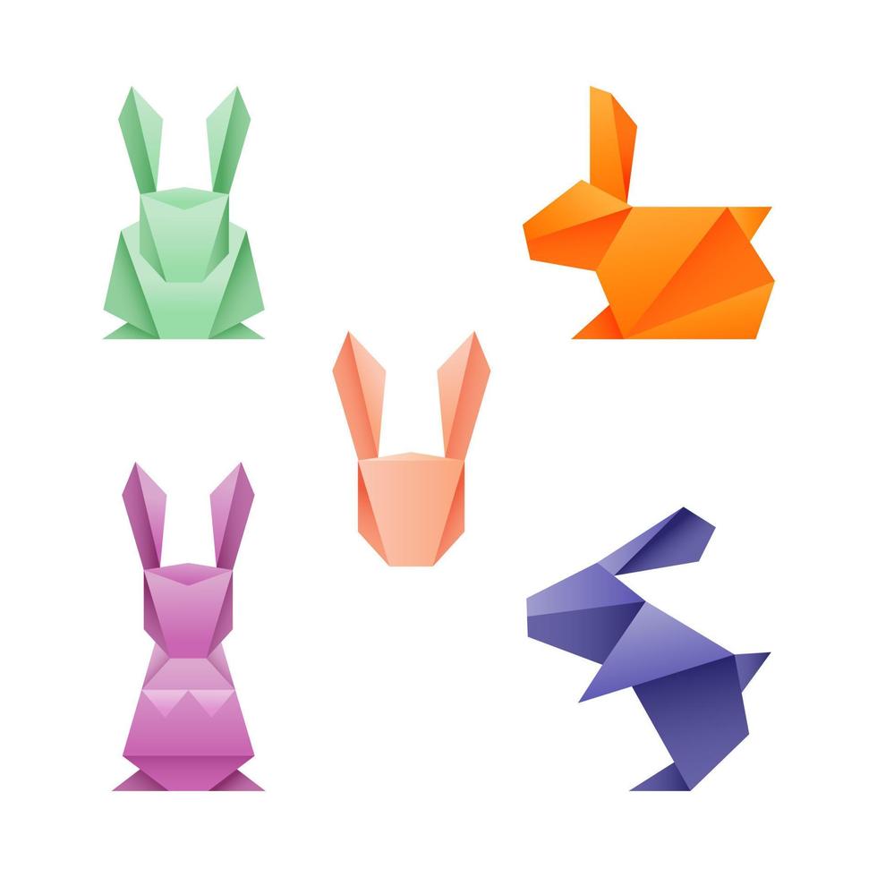 rabbit paper origami geometric color design vector illustration isolated on white