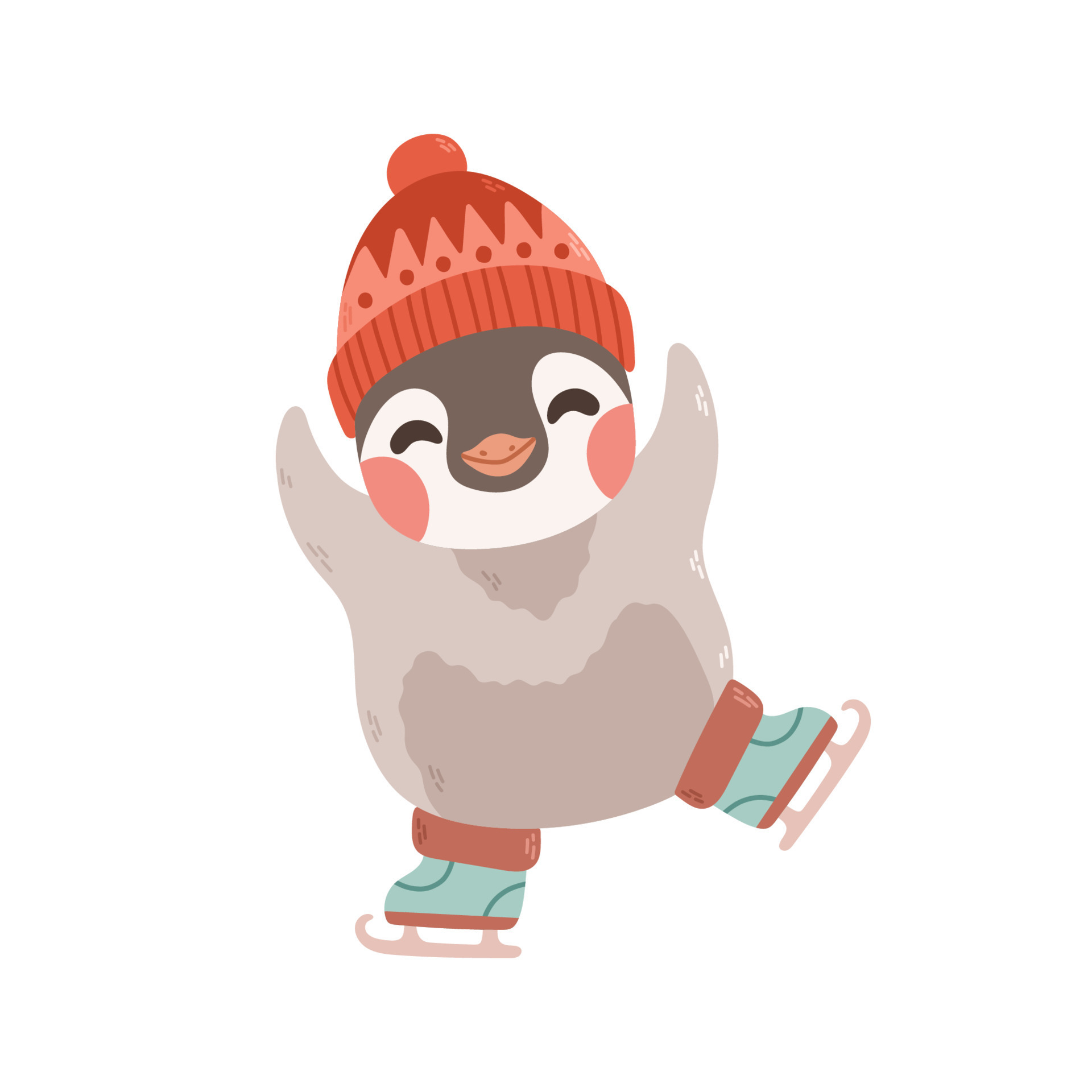 Penguin ice skating isolated. Sport and leisure concept illustration