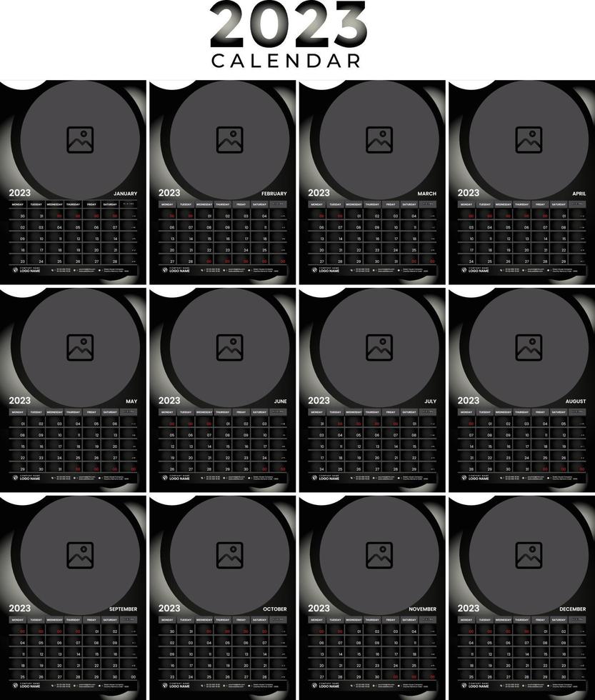 2023 calendar weekly monthly vector template
