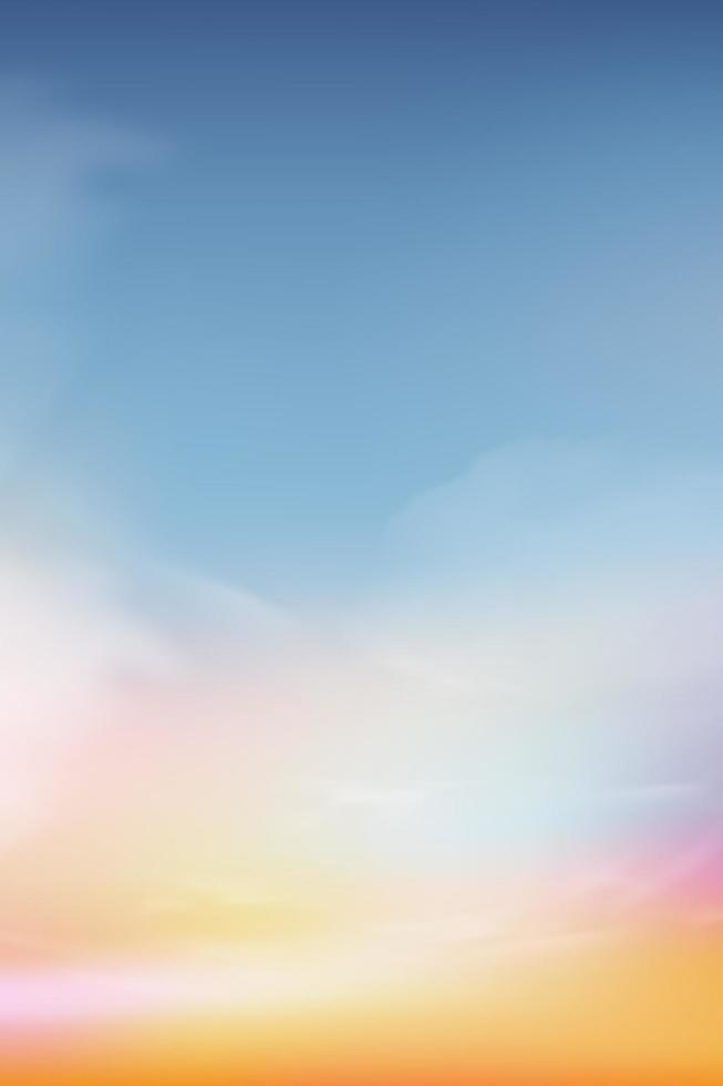 crepúsculo de puesta de sol con cielo despejado en rosa, púrpura, cielo azul, hermoso paisaje vertical de cielo oscuro espectacular por la noche, estandarte natural vectorial del amanecer para el fondo de las cuatro estaciones vector