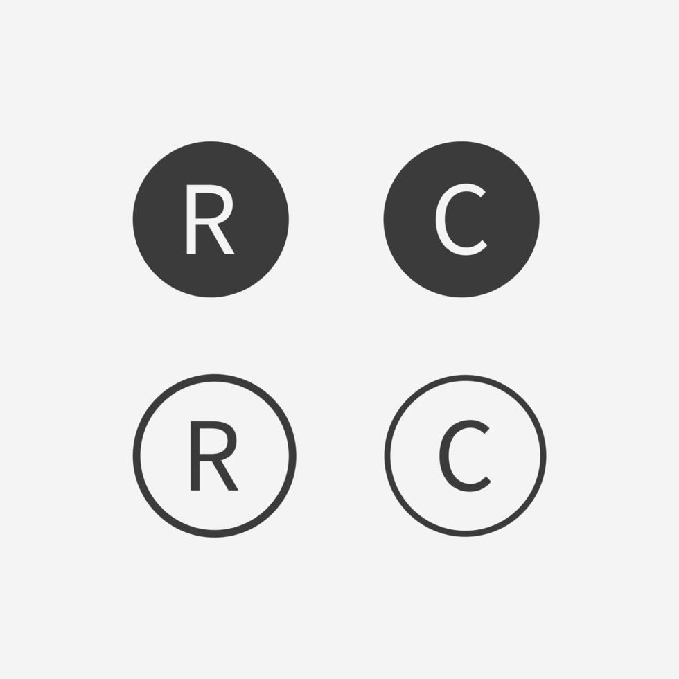 derechos de autor, registrar icono de marca registrada símbolo vectorial en círculo aislado en fondo gris vector