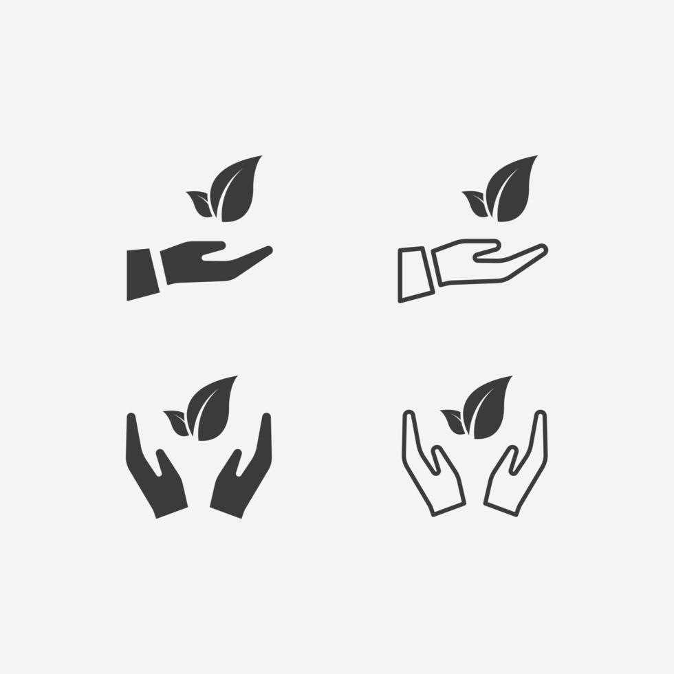 leaf, hand plant icon vector set. green, environment, life, nature sign symbol