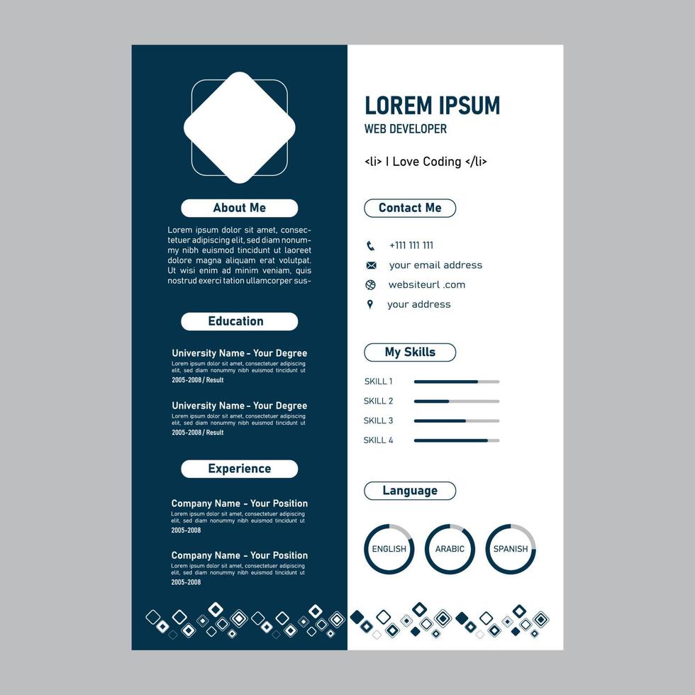 CV design template blue and white colors combination vector