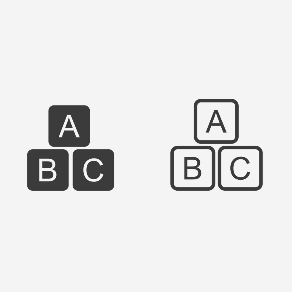 Alfabeto, bloques abc, cubos, educación icono vector símbolo signo