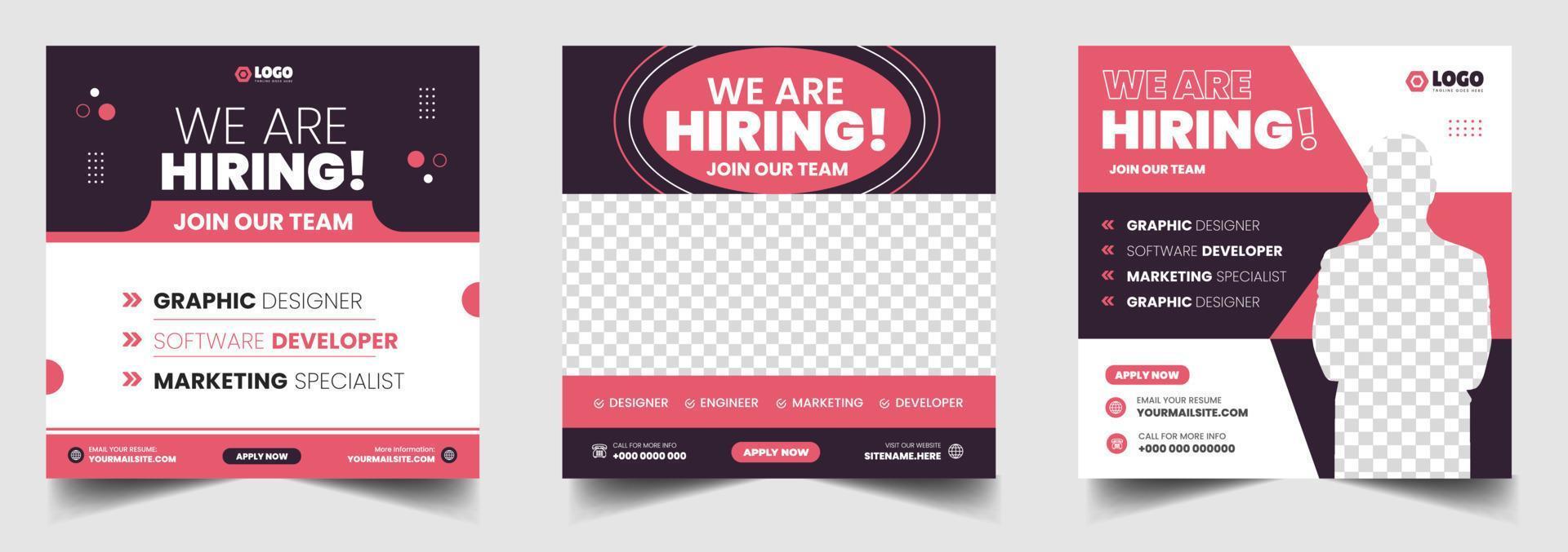 We are hiring job vacancy social media post banner design template with red color. We are hiring job vacancy square web banner design. vector