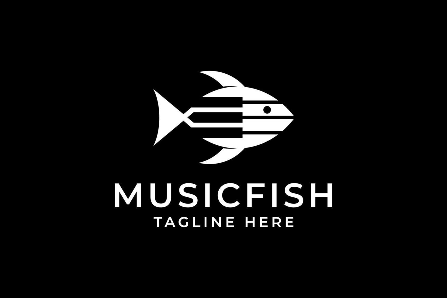 logotipo de pez de música negra vector