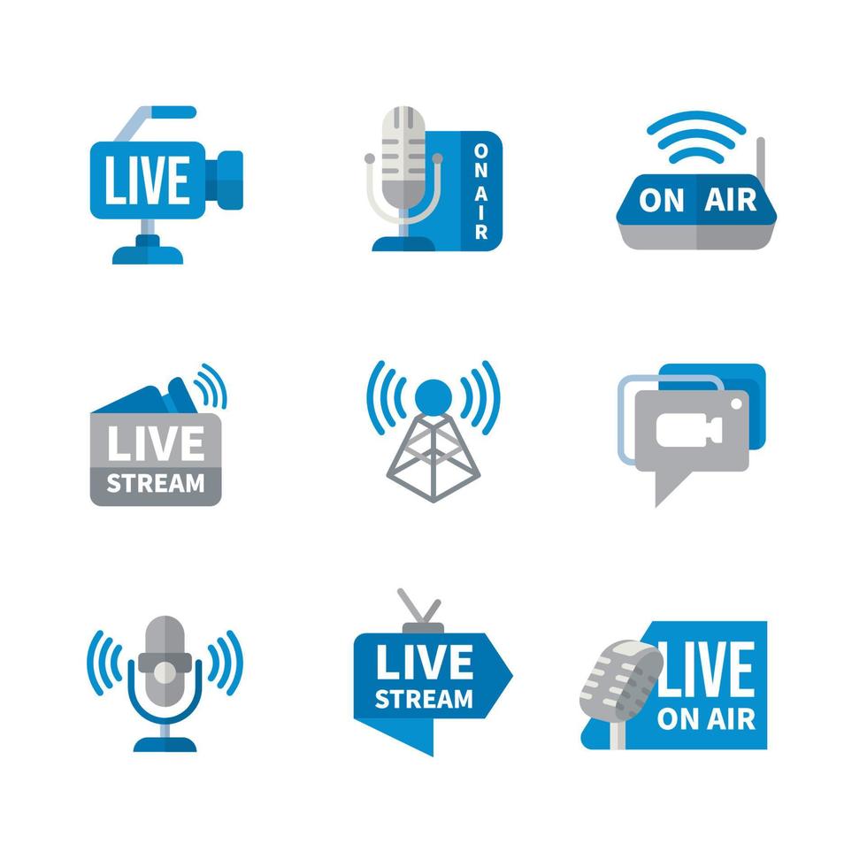 Set of Flat Live Streaming Sign vector