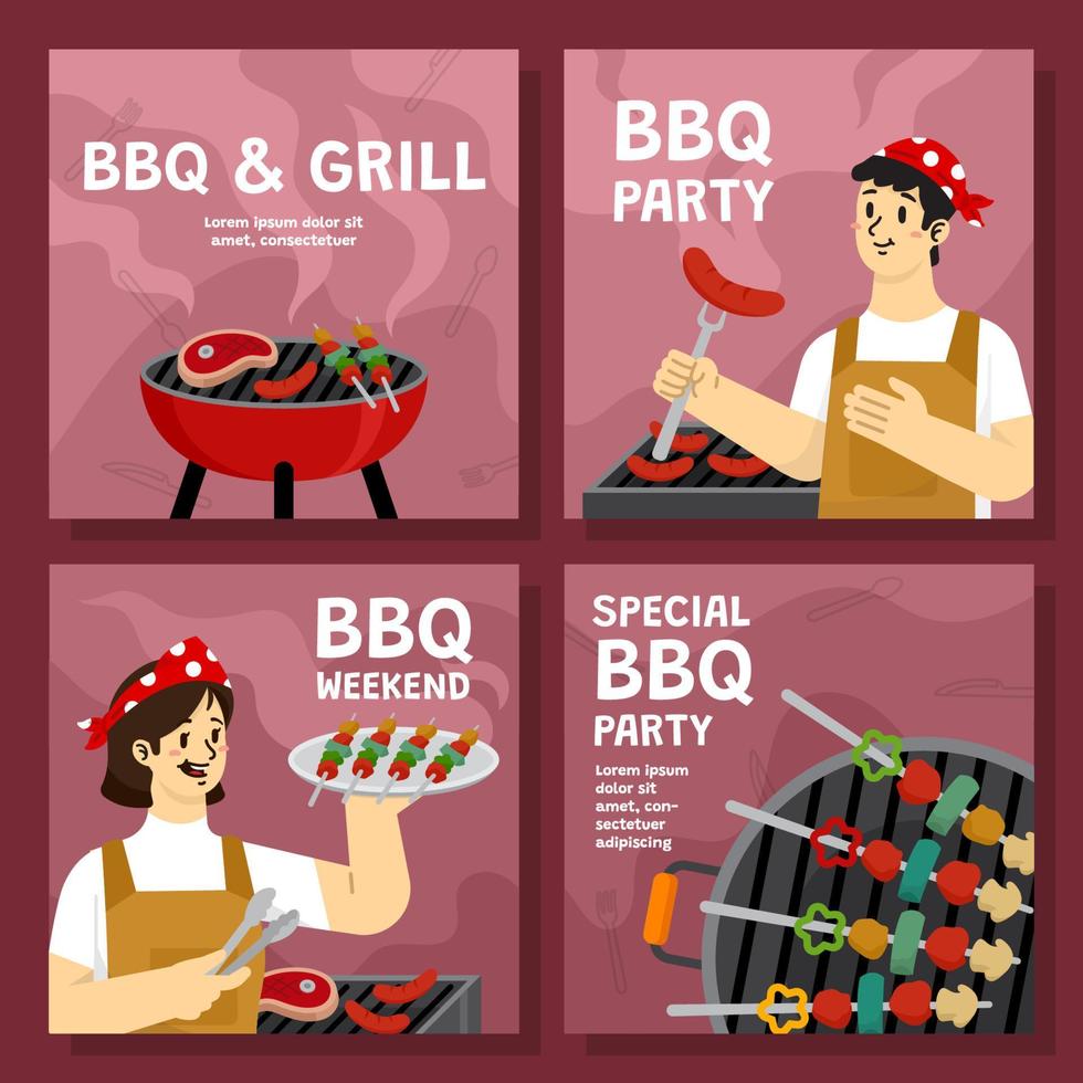 plantillas de redes sociales para fiestas de barbacoa vector