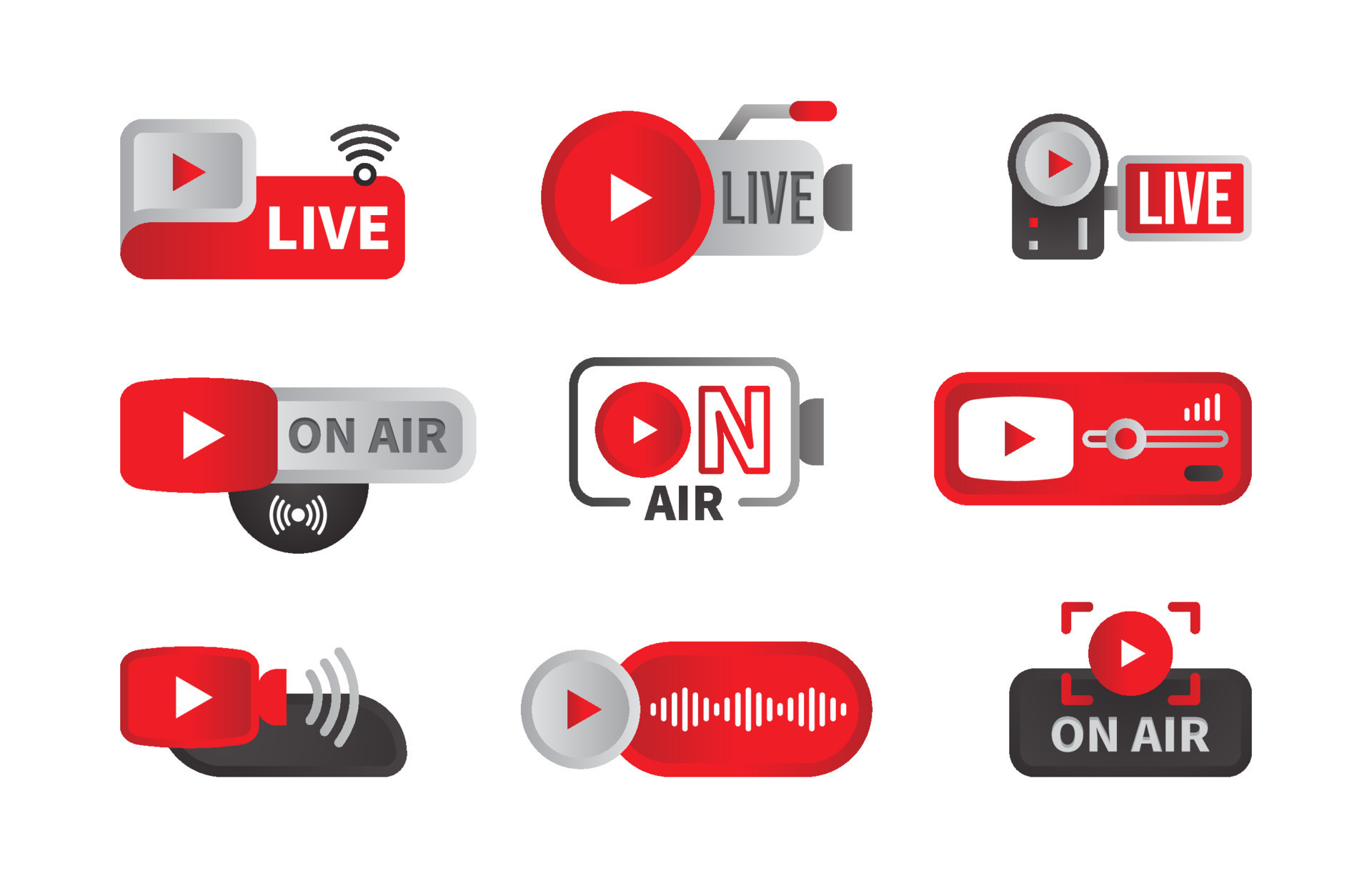 Set of Youtube Live and Airing Icon 13798511 Vector Art at Vecteezy