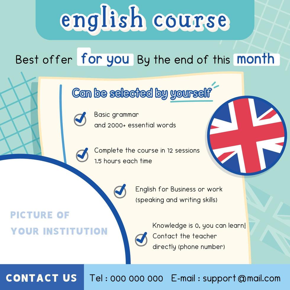 blue template english course advertising poster vector