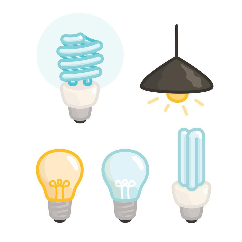 different types of light bulbs kawaii doodle flat cartoon vector illustration