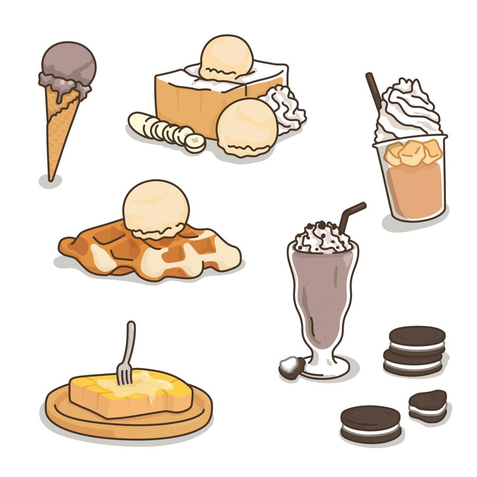 dessert croffle in the cafe kawaii doodle flat cartoon vector illustration