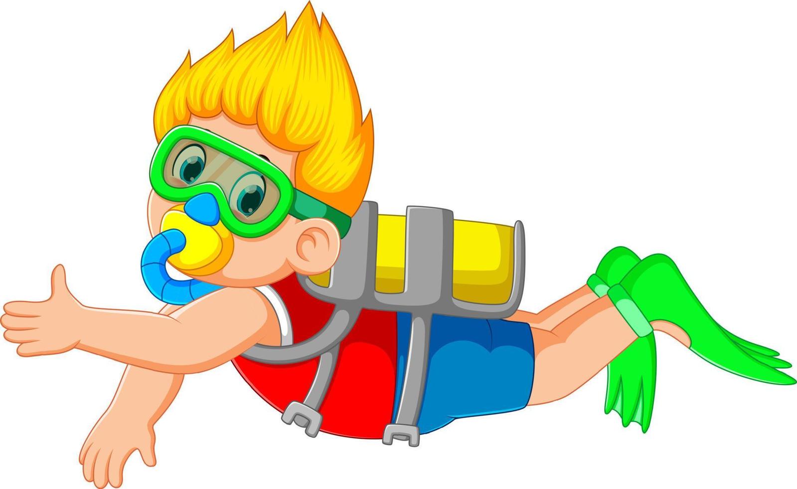 a boy is diving with the green swimming glasses vector